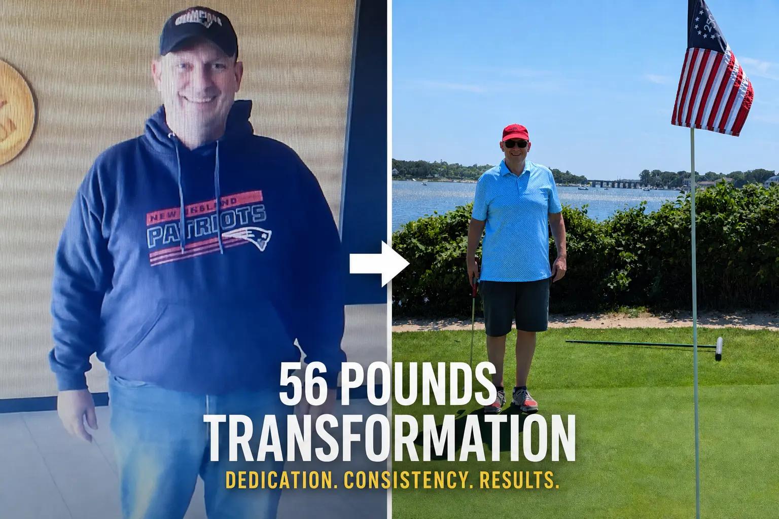 John before and after losing 56 pounds through Forever Strong Coaching
